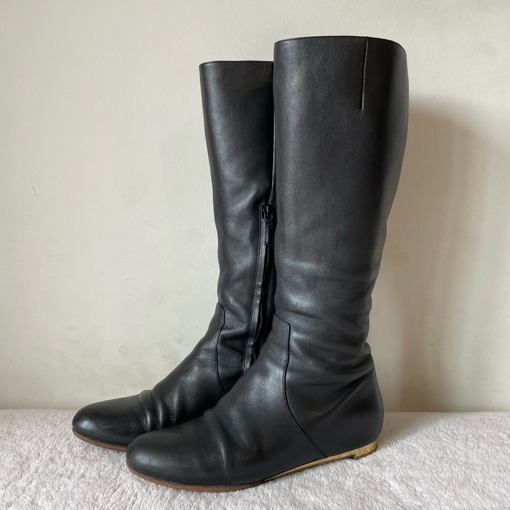 Cole Haan Astoria Leather Tall Boot Black Gold Women Size 7.5 B